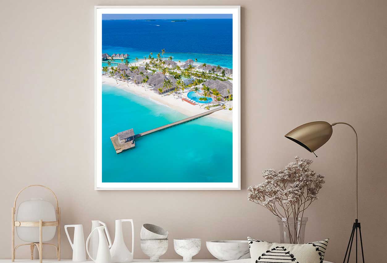 Seascape with Long Jetty & Villas View Photograph Home Decor Premium Quality Poster Print Choose Your Sizes