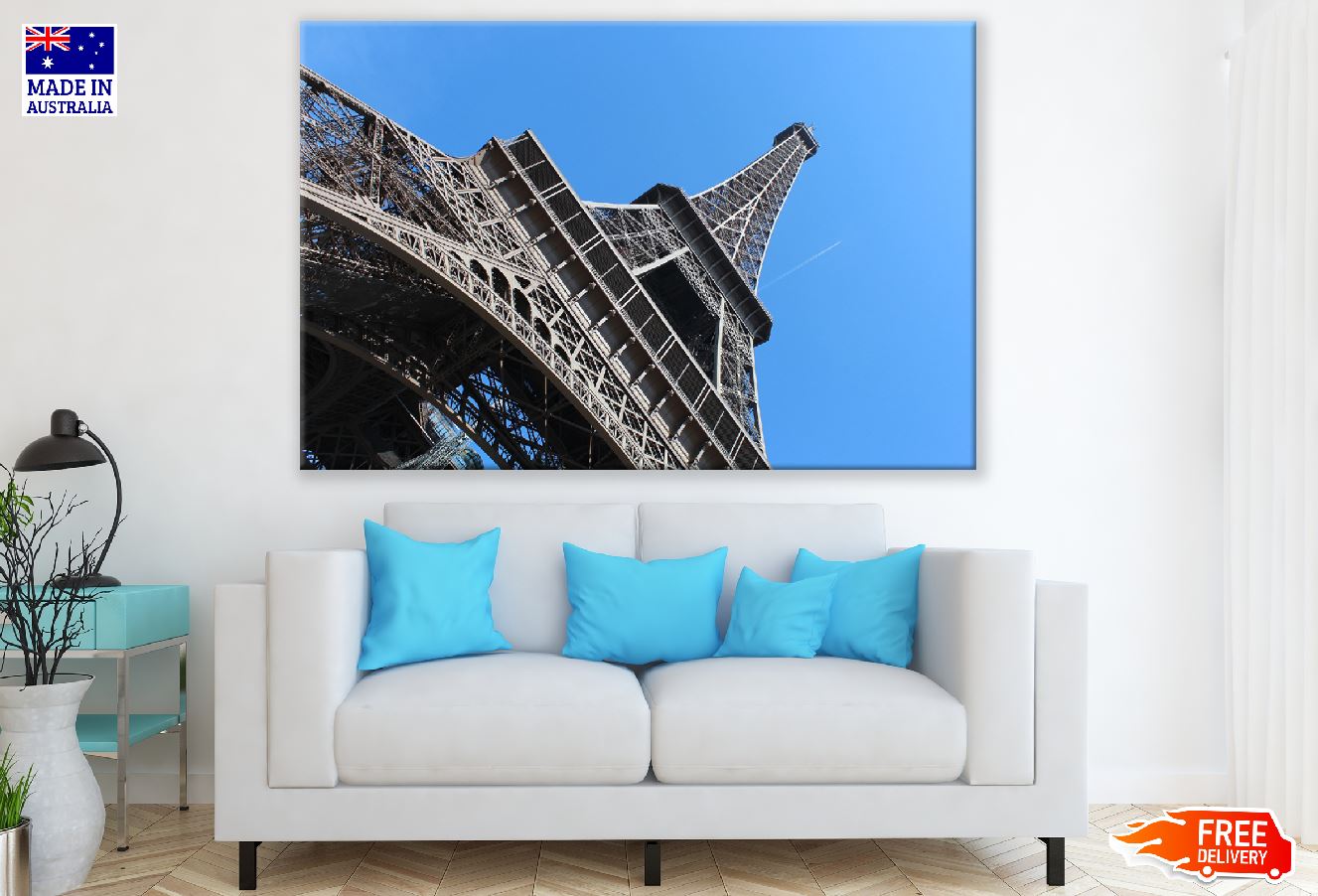 Eiffel Tower Bottom View with Blue Sky Photograph Print 100% Australian Made