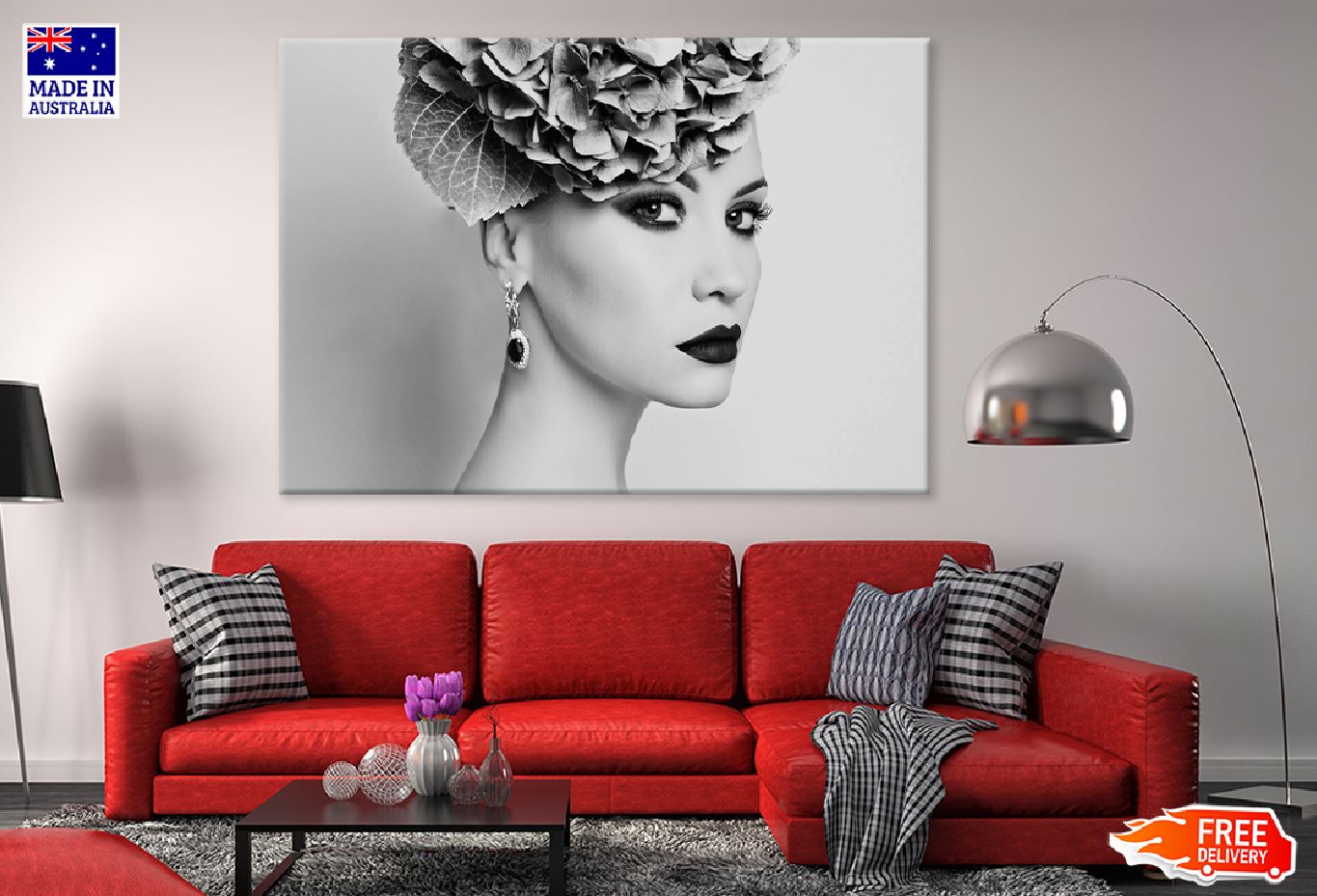 Lady with Hydrangea Headdress B&W Photograph Print 100% Australian Made