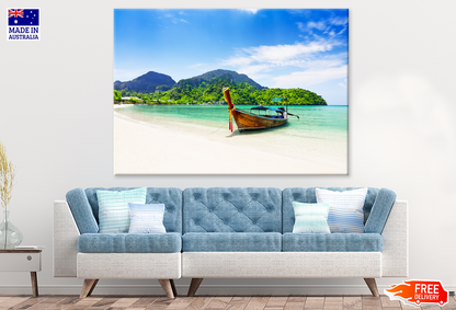 Boat On Sea & Mountain View Photograph Print 100% Australian Made