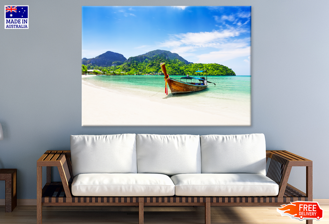 Boat On Sea & Mountain View Photograph Print 100% Australian Made