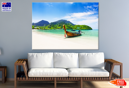Boat On Sea & Mountain View Photograph Print 100% Australian Made