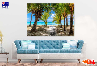 Palm Trees Pathway to Beach Scenery Photograph Print 100% Australian Made