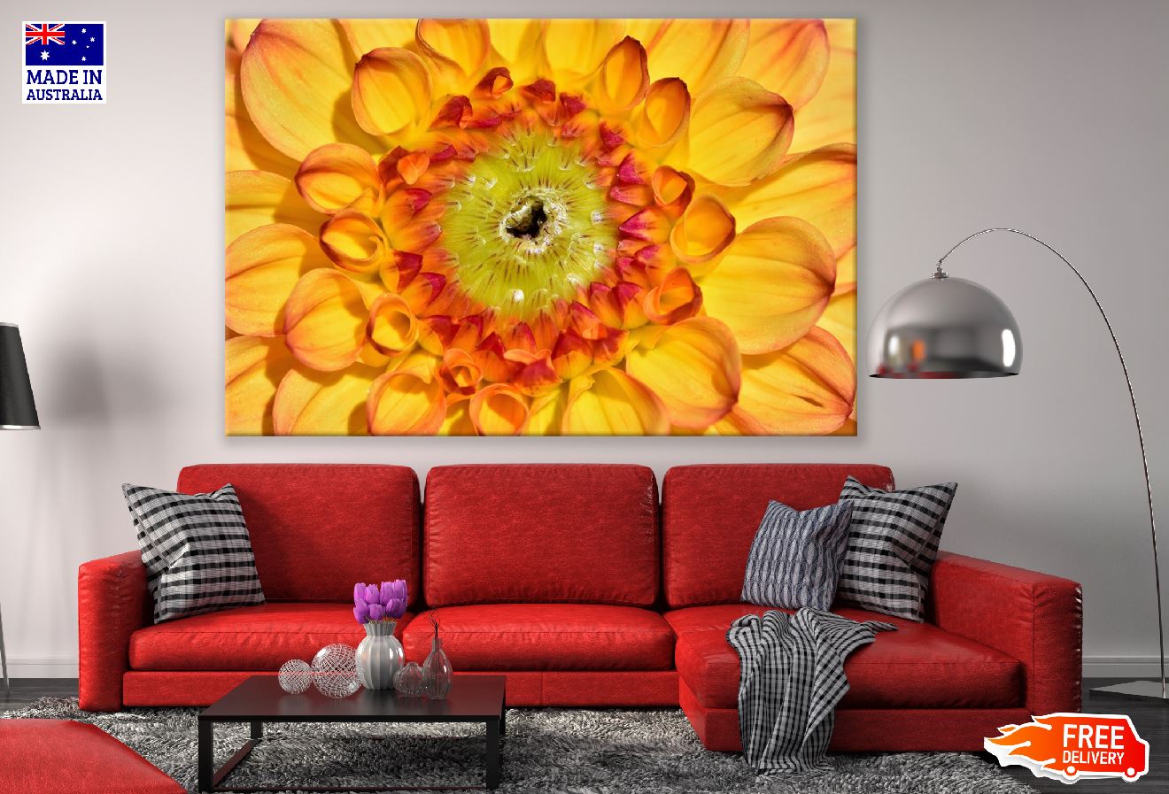 Yellow Dahlia Flower Macro Photograph Print 100% Australian Made