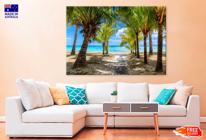 Palm Trees Pathway to Beach Scenery Photograph Print 100% Australian Made