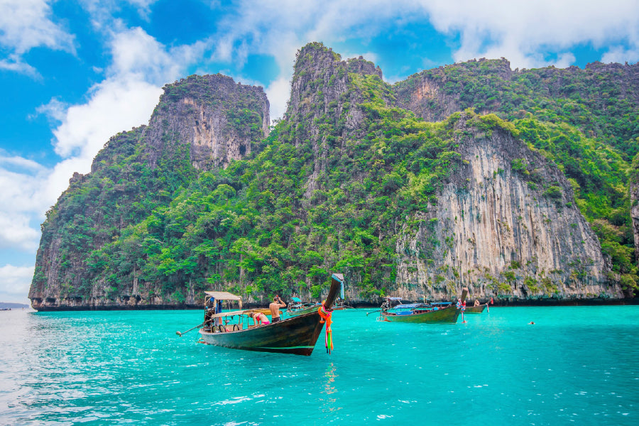 Boats on Blue Water Maya Bay View Photograph Print 100% Australian Made