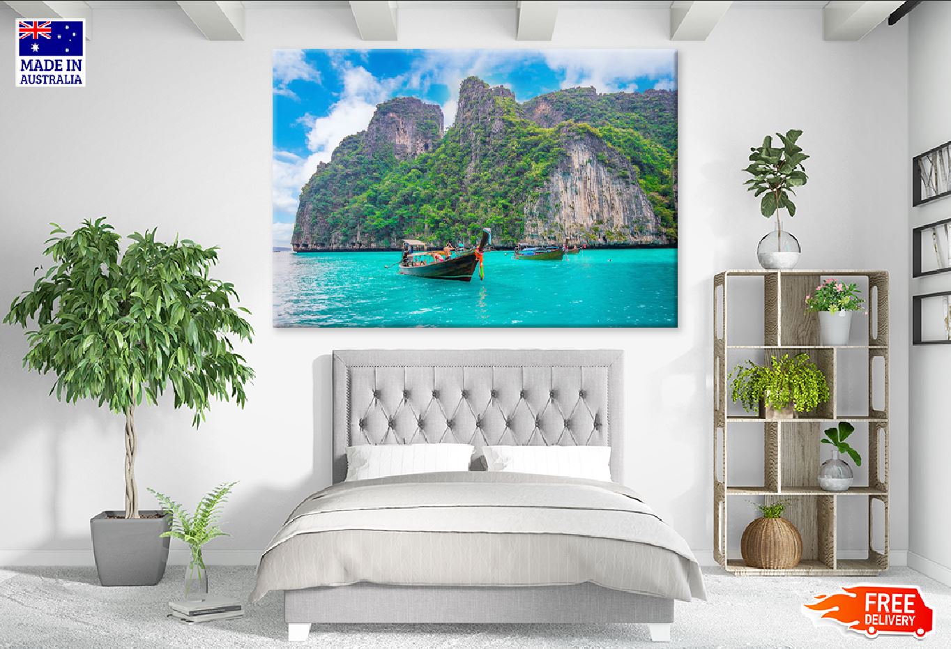 Boats on Blue Water Maya Bay View Photograph Print 100% Australian Made
