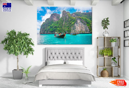 Boats on Blue Water Maya Bay View Photograph Print 100% Australian Made