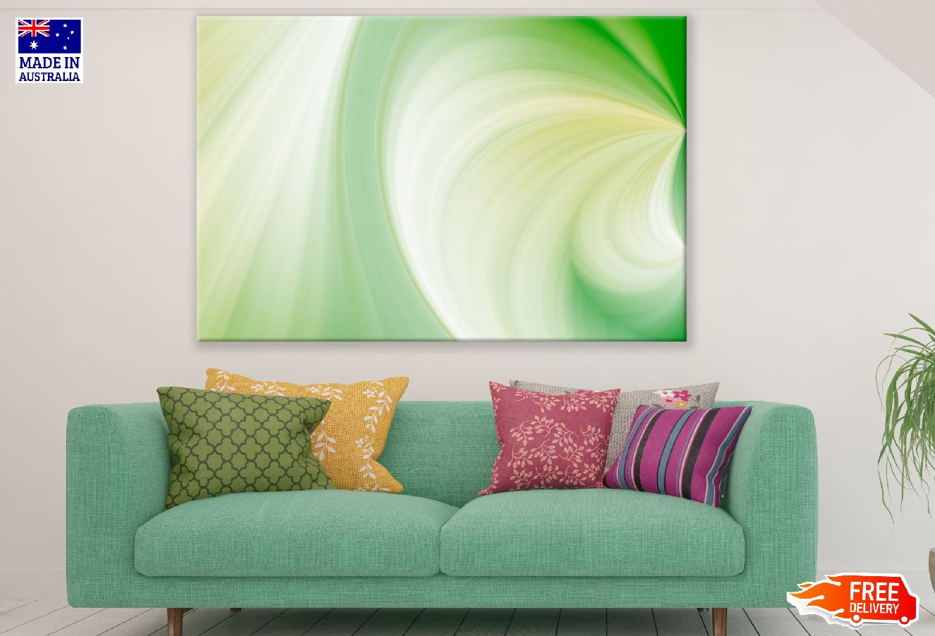Green & White Abstract Design Print 100% Australian Made