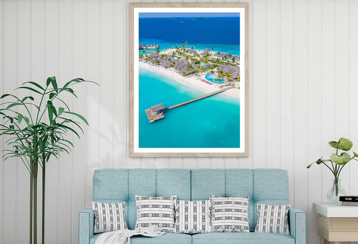 Seascape with Long Jetty & Villas View Photograph Home Decor Premium Quality Poster Print Choose Your Sizes