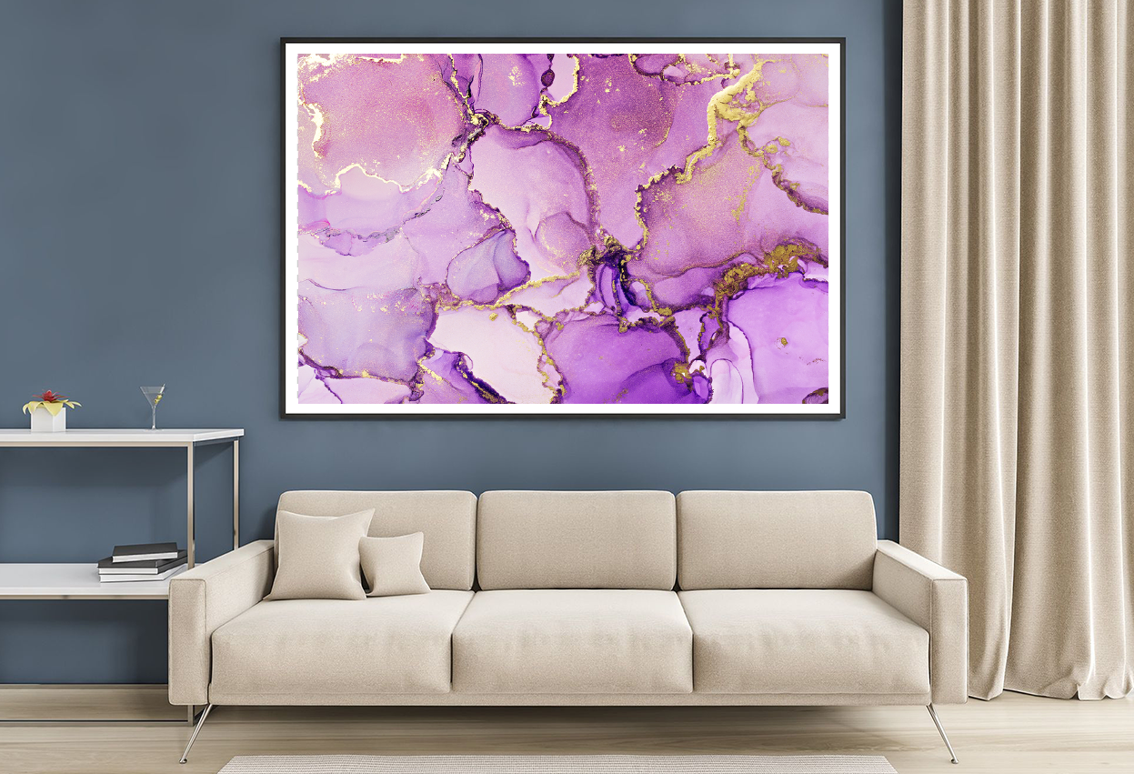 Purple White & Gold Abstract Design Home Decor Premium Quality Poster Print Choose Your Sizes