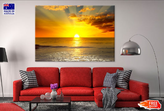 Sunrise over Ocean & Light Waves Photograph Print 100% Australian Made