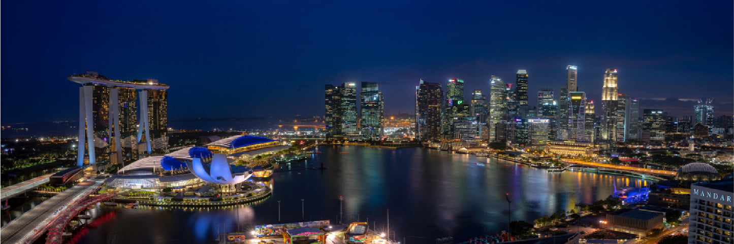 Panoramic Canvas Singapore City Night View Photograph High Quality 100% Australian Made Wall Canvas Print Ready to Hang