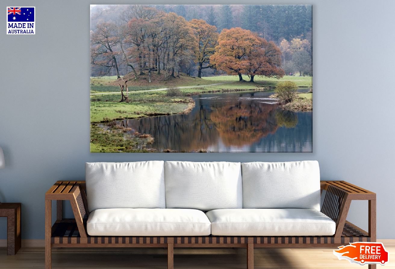 Lake with Autumn Tree Park Photograph Print 100% Australian Made