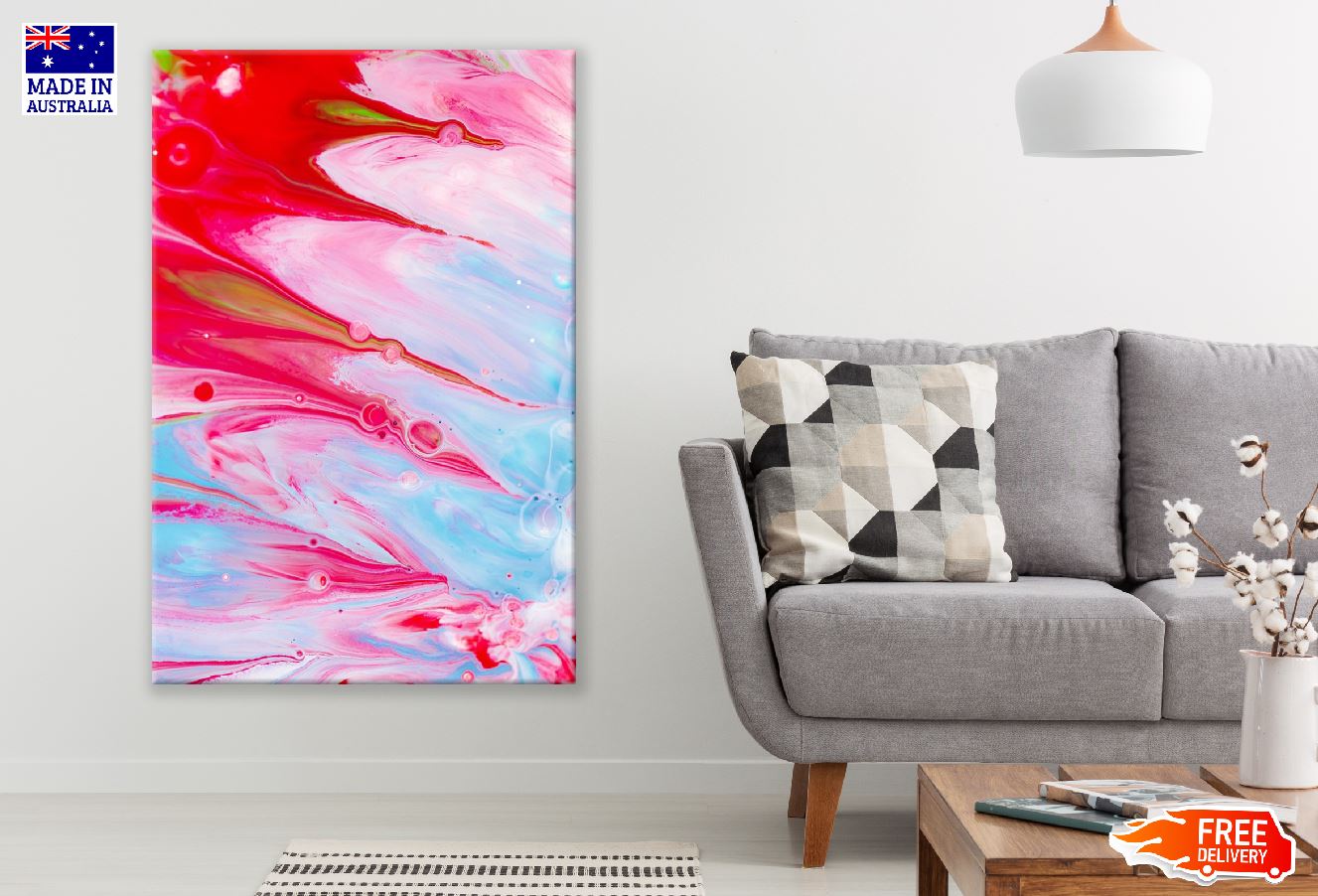 Blue Pink & Red Abstract Design Print 100% Australian Made
