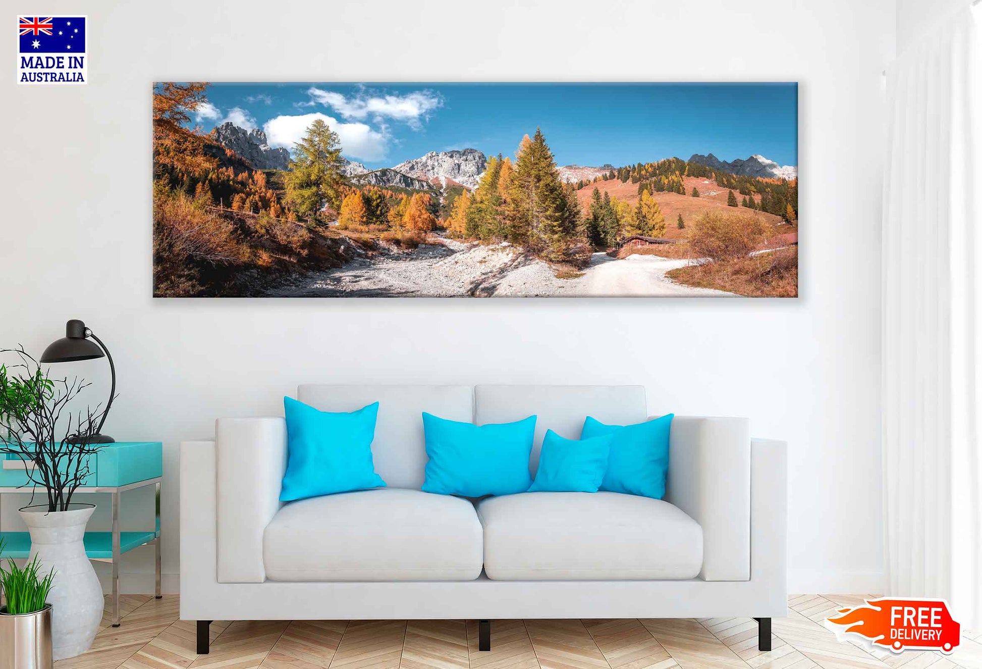 Panoramic Canvas Autumn Trees & Hill Scenery Photograph High Quality 100% Australian Made Wall Canvas Print Ready to Hang