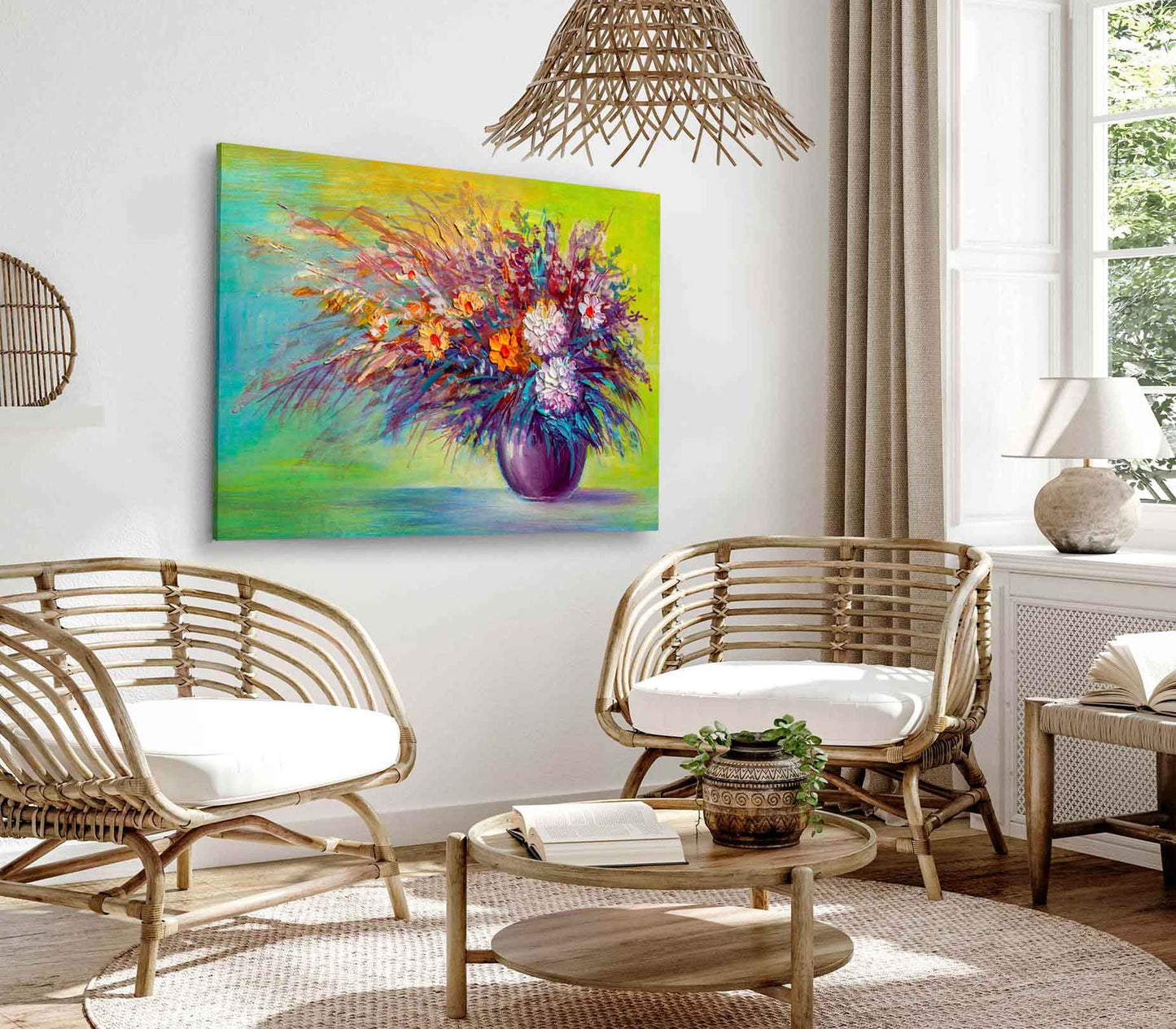 Bella Home Oil Painting A Bouquet Of Flowers Print Canvas Ready to hang