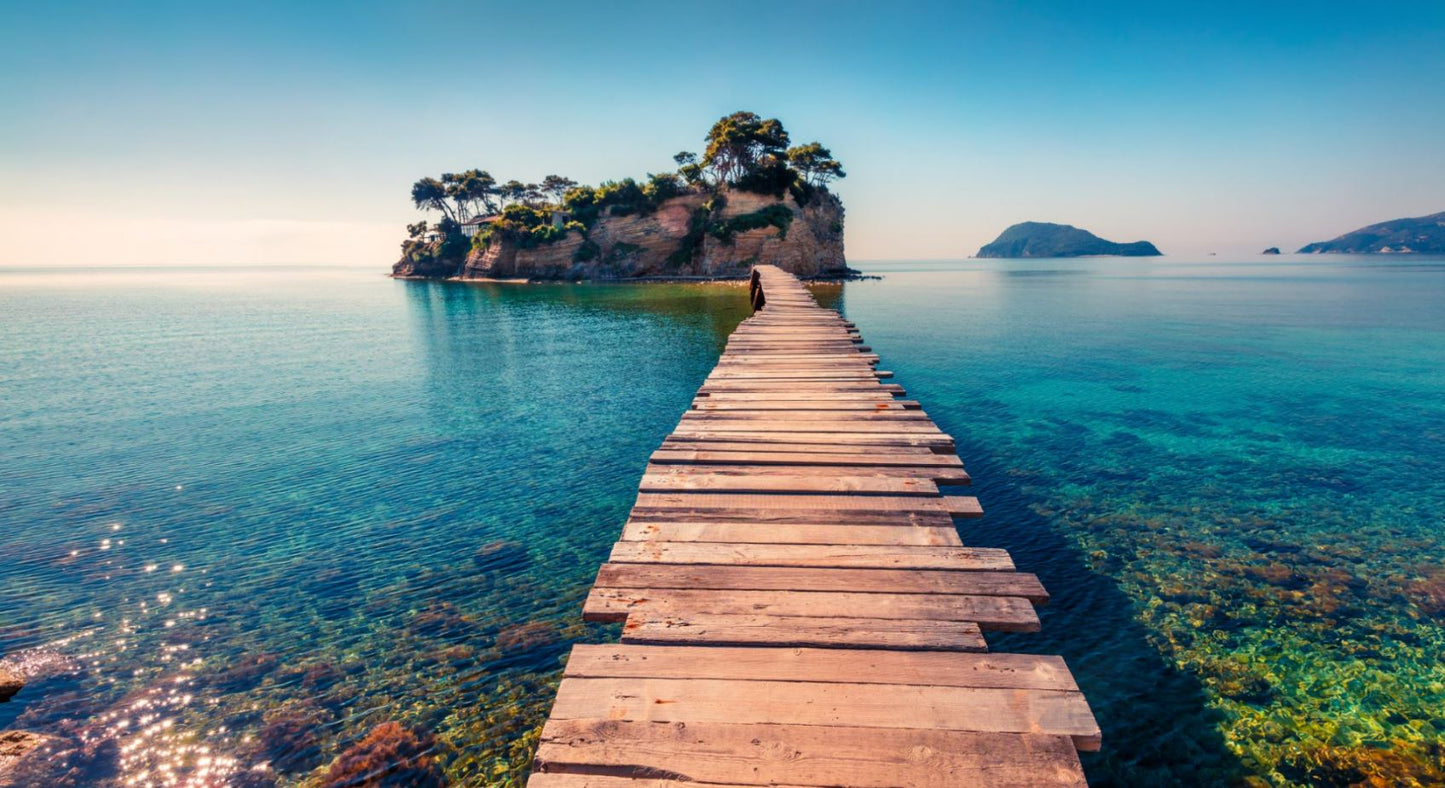 Wooden Pier to a Island Over the Beach Photograph Print 100% Australian Made