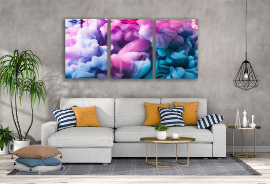 3 Set of Colorful Abstract Smoke Design High Quality Print 100% Australian Made Wall Canvas Ready to Hang