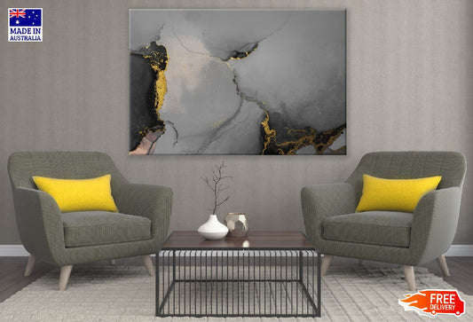 Grey Gold & Black Abstract Design Print 100% Australian Made