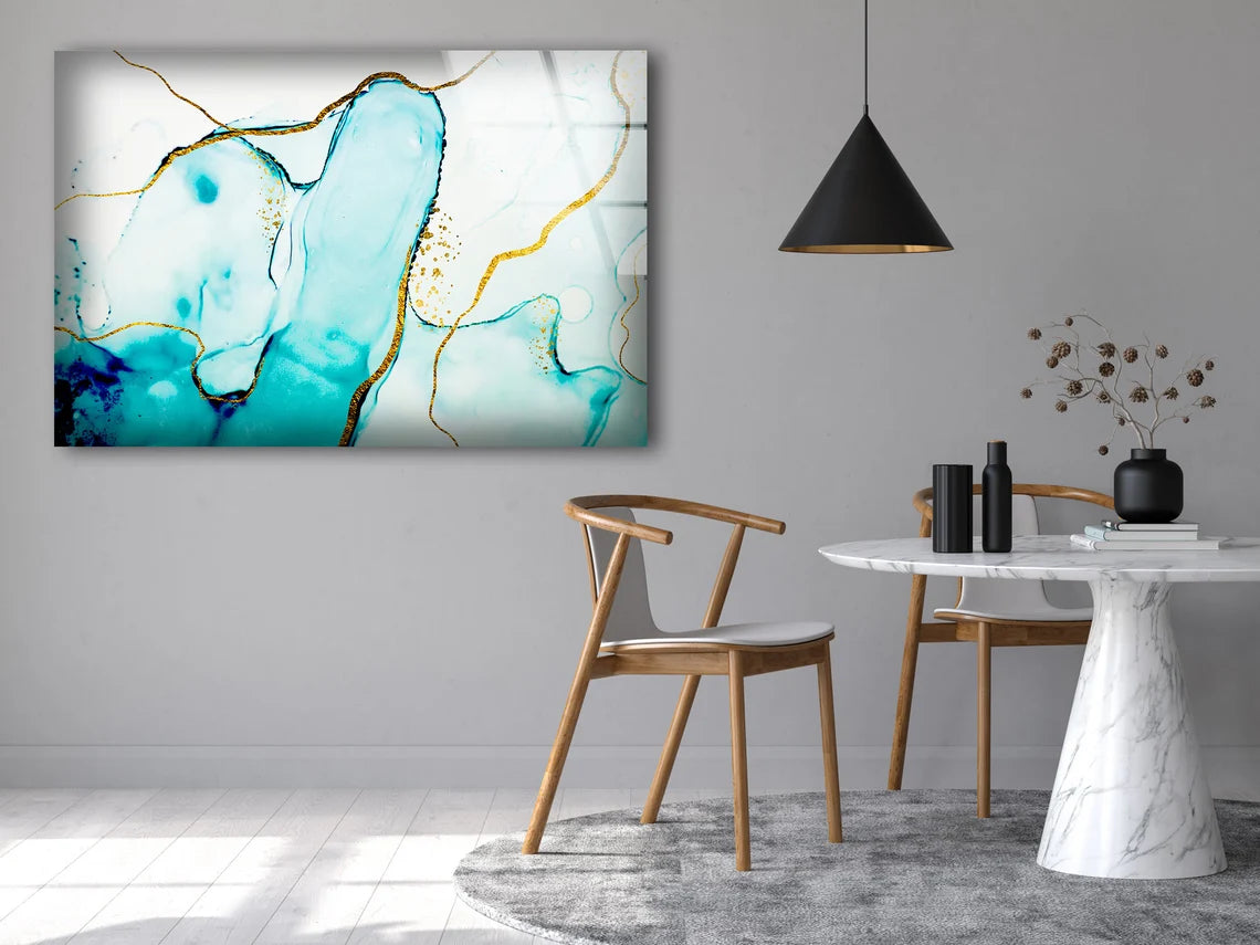 Blue & Gold Abstract Design Acrylic Glass Print Tempered Glass Wall Art 100% Made in Australia Ready to Hang