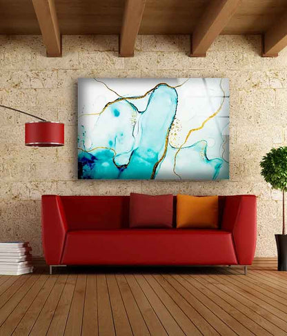 Blue & Gold Abstract Design Acrylic Glass Print Tempered Glass Wall Art 100% Made in Australia Ready to Hang