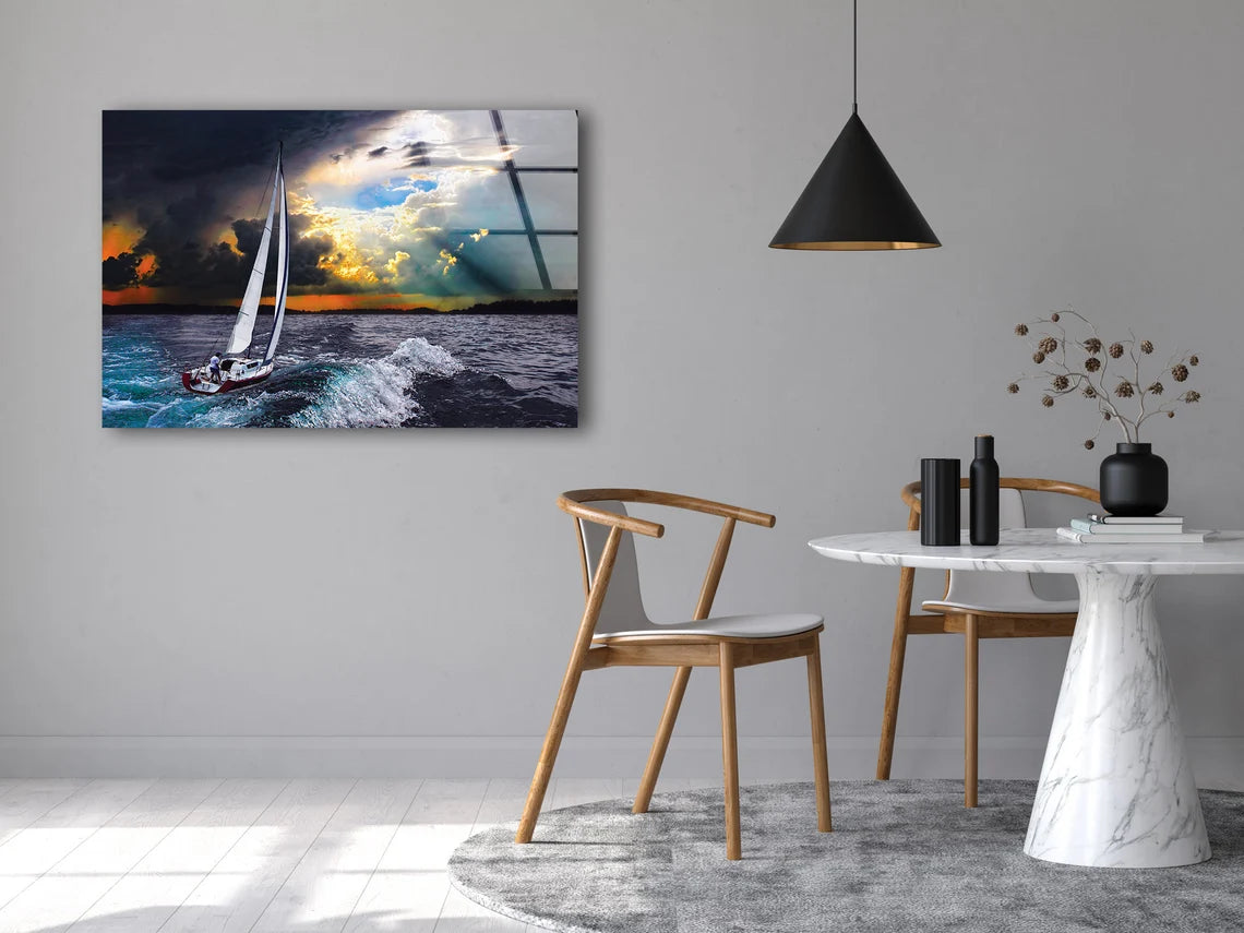 Boat on Sea Photograph Acrylic Glass Print Tempered Glass Wall Art 100% Made in Australia Ready to Hang