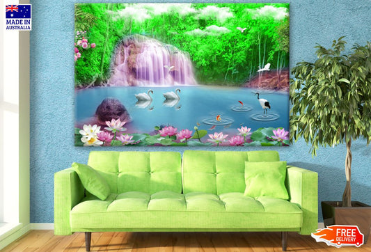 Birds & Waterfall Print 100% Australian Made