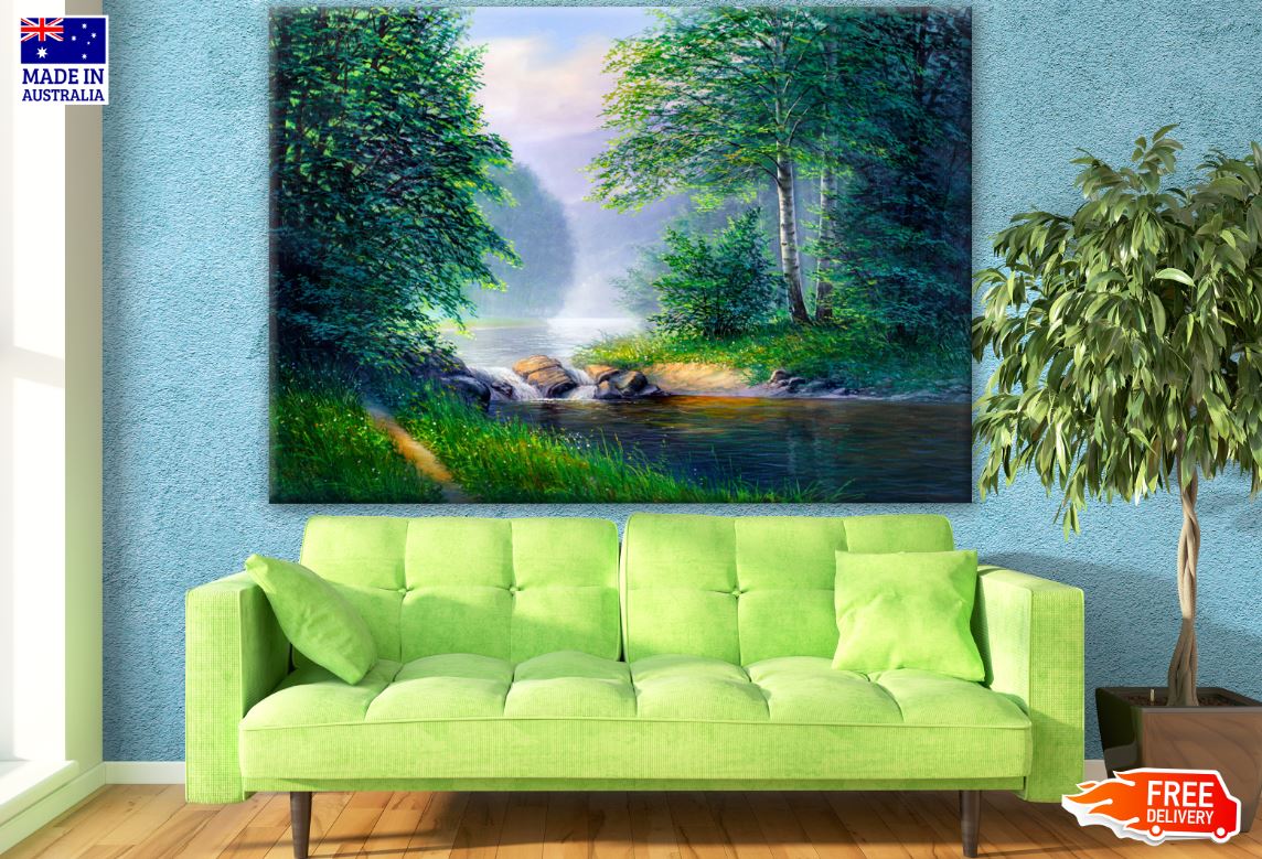 Stunning Forest & Water Stream Painting Print 100% Australian Made