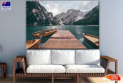 Lake & Wooden Pier with Boats View Photograph Print 100% Australian Made