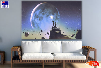 Couple Looking At Sky from a Cliff Print 100% Australian Made
