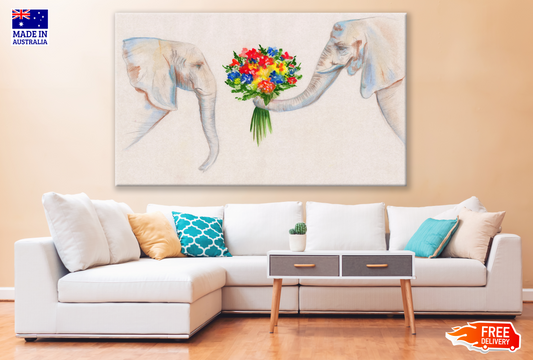 Elephant Love Flower Bunch Painting Print 100% Australian Made