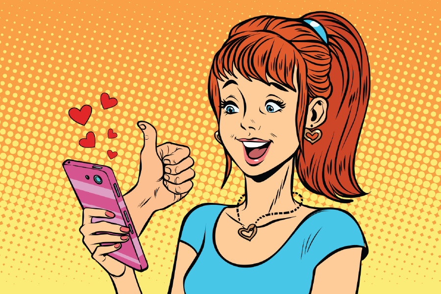 Girl Holding a Phone with Hand Ok Sign Illustration Print 100% Australian Made