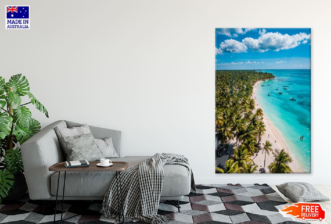 Palm Trees & Boats Sea Shore View Photograph Print 100% Australian Made