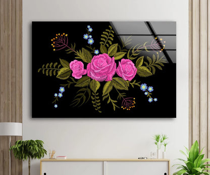 Pink Floral Vector Design Acrylic Glass Print Tempered Glass Wall Art 100% Made in Australia Ready to Hang