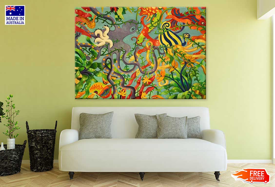 Animals & Flowers Art Abstract Design Print 100% Australian Made