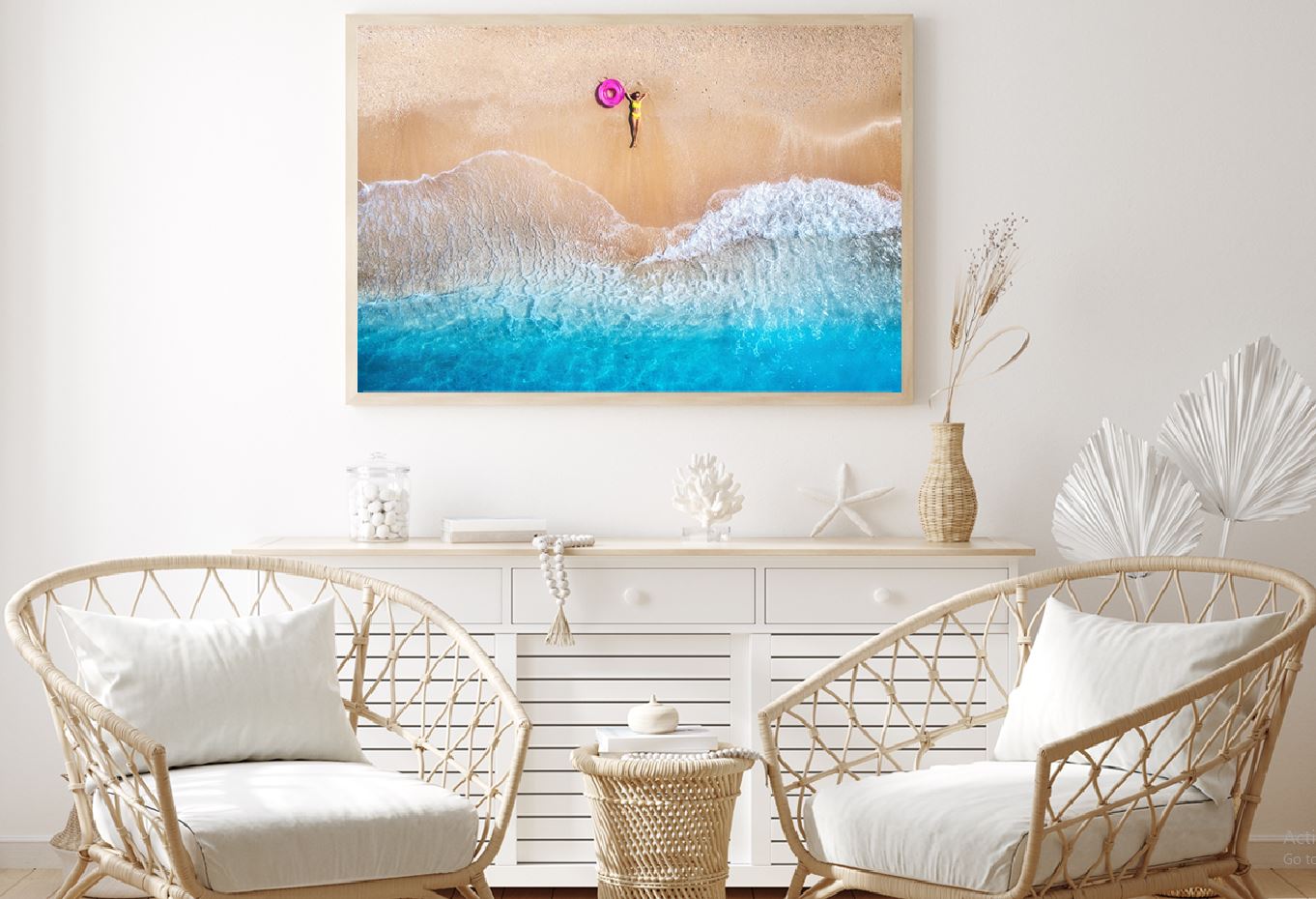 Girl on Sandy Sea & Waves Aerial Photograph Home Decor Premium Quality Poster Print Choose Your Sizes