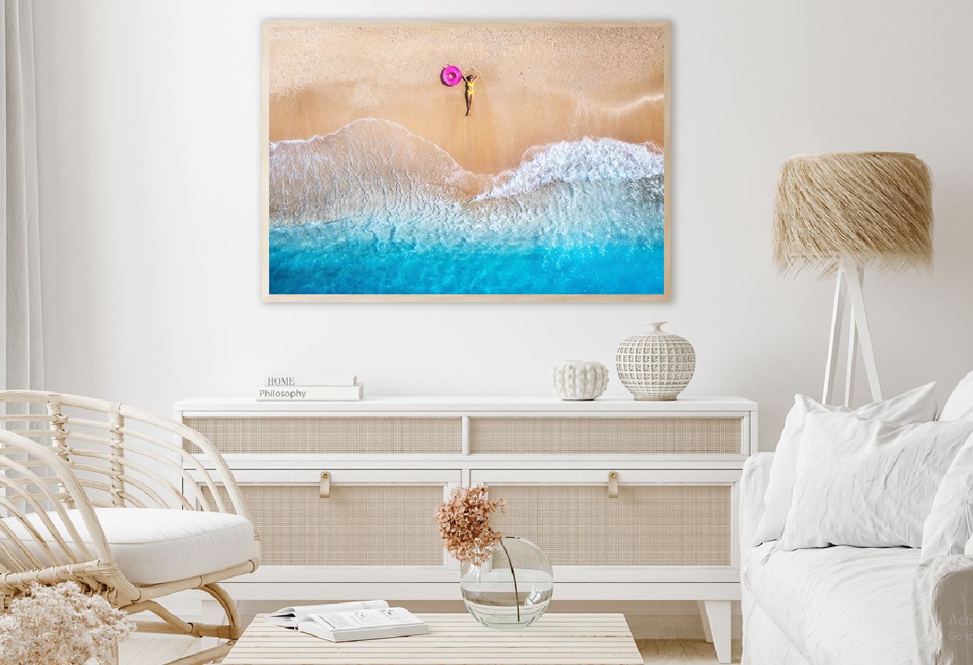 Girl on Sandy Sea & Waves Aerial Photograph Home Decor Premium Quality Poster Print Choose Your Sizes