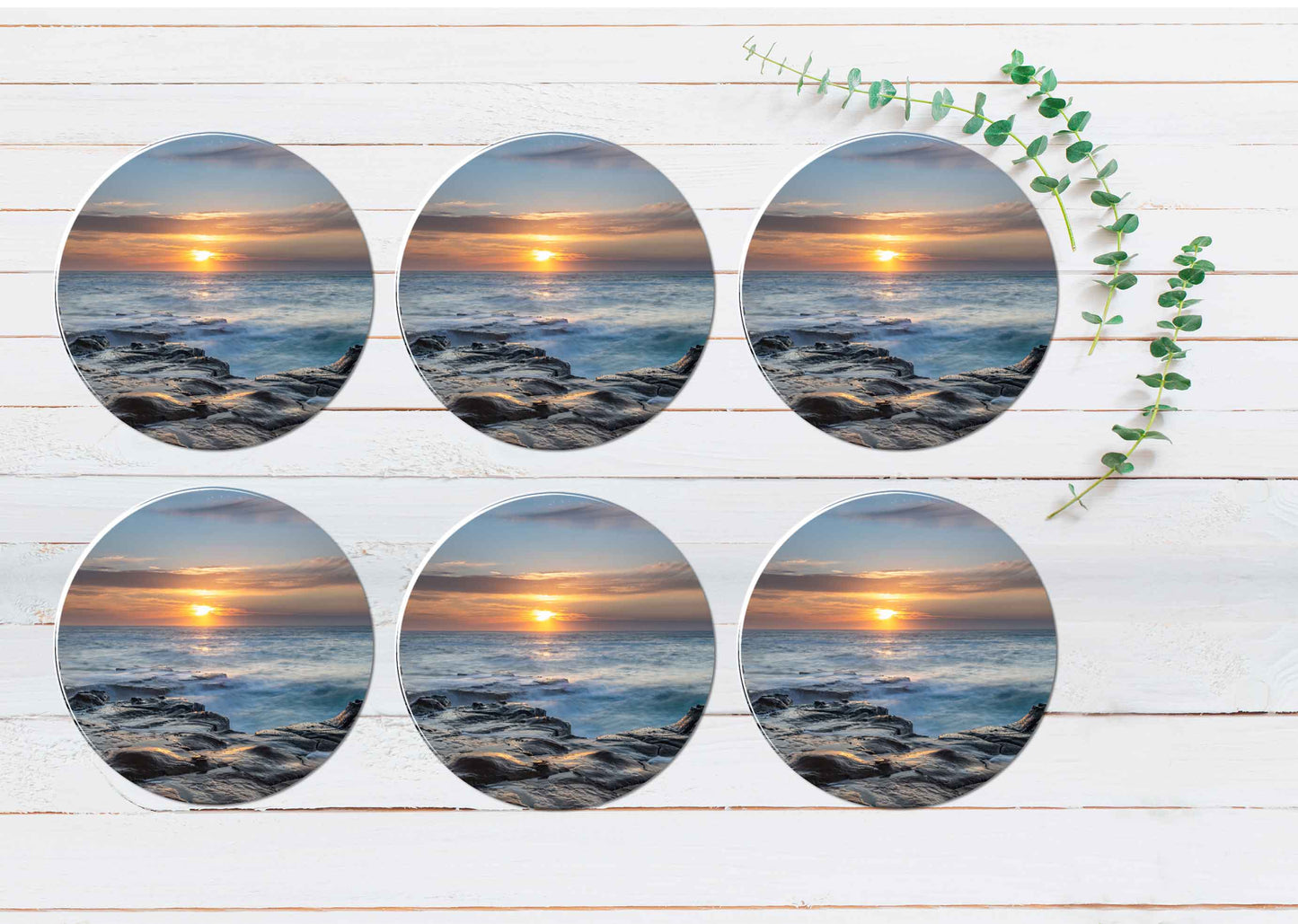 North Avoca Beach Sunrise Australia Coasters Wood & Rubber - Set of 6 Coasters