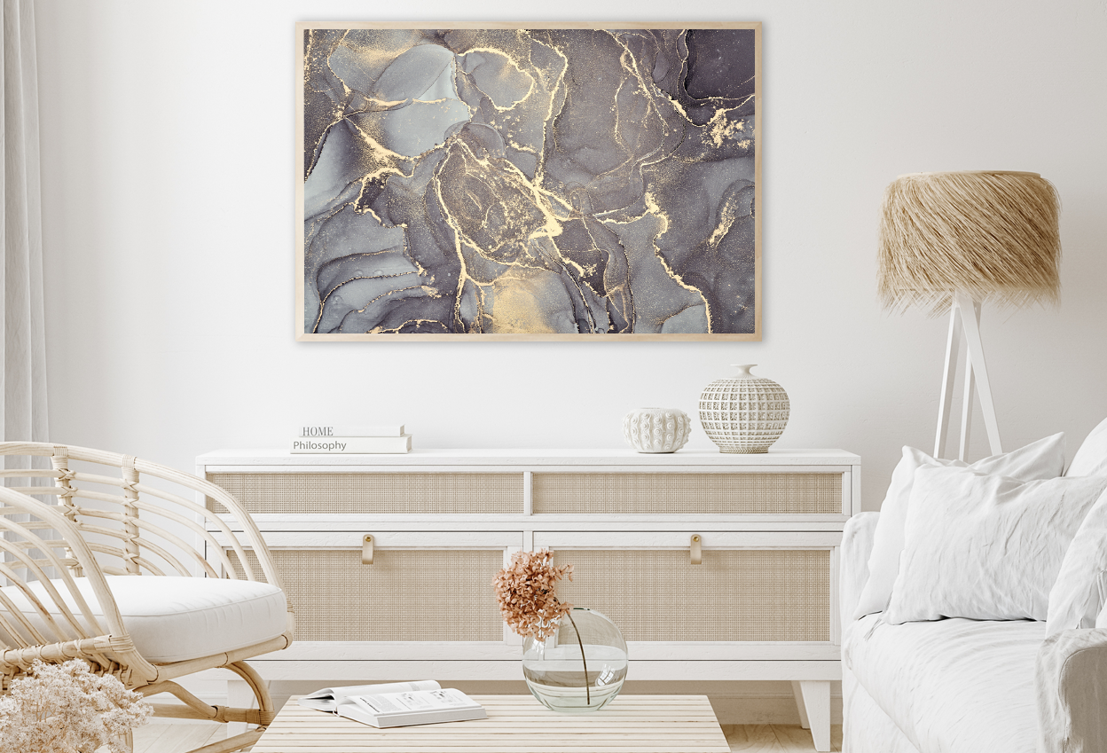 Blue Gray & Gold Abstract Design Home Decor Premium Quality Poster Print Choose Your Sizes