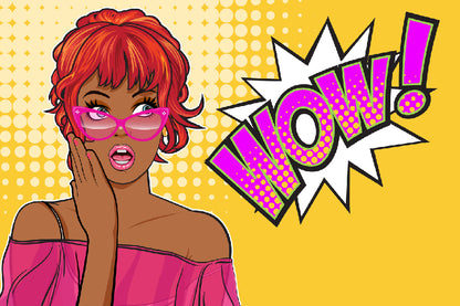 Girl with Red Hair & Sunglasses WOW Quote Vector Print 100% Australian Made