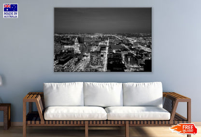 Philadelphia Cityscape Aerial Night View B&W Photograph Print 100% Australian Made