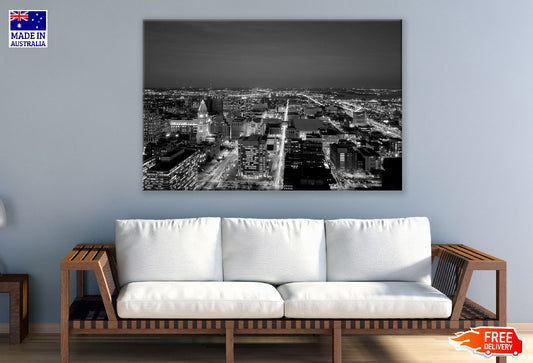 Philadelphia Cityscape Aerial Night View B&W Photograph Print 100% Australian Made