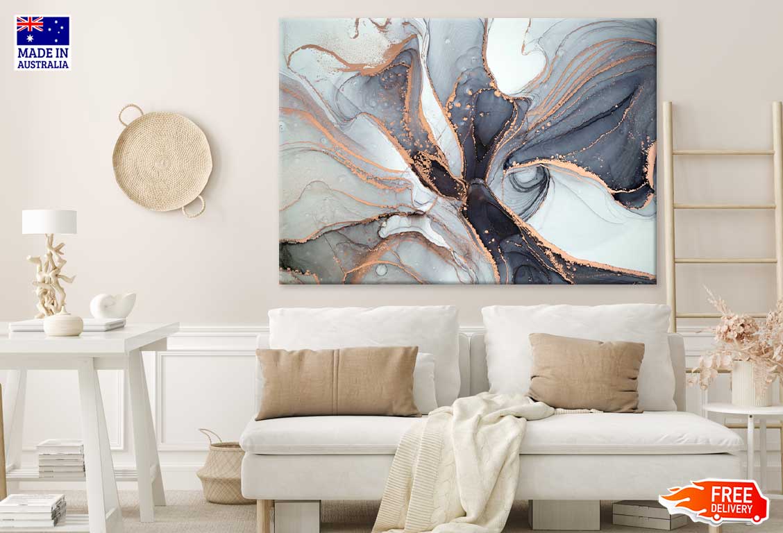 Black Grey & Gold Abstract Design Print 100% Australian Made