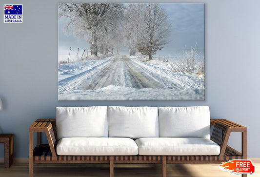 Snow Covered Road & Trees Photograph Print 100% Australian Made