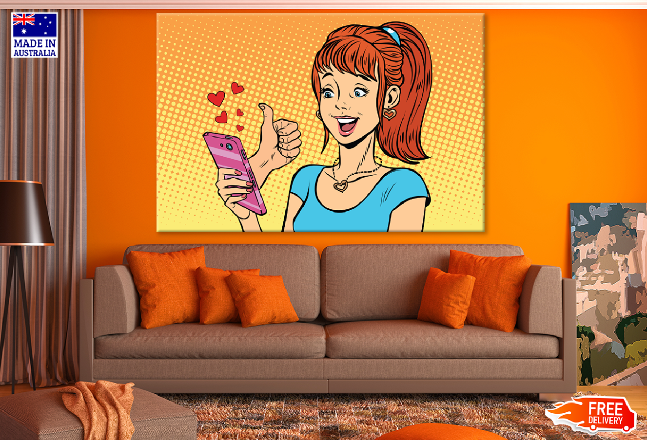 Girl Holding a Phone with Hand Ok Sign Illustration Print 100% Australian Made