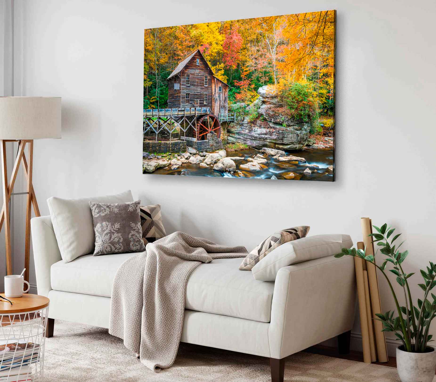 Bella Home Wooden Cabin near River & Forest Print Canvas Ready to hang