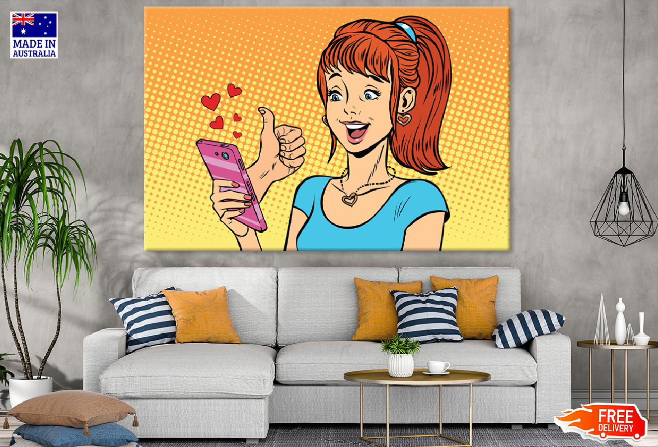 Girl Holding a Phone with Hand Ok Sign Illustration Print 100% Australian Made