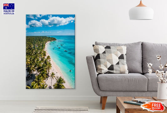 Palm Trees & Boats Sea Shore View Photograph Print 100% Australian Made