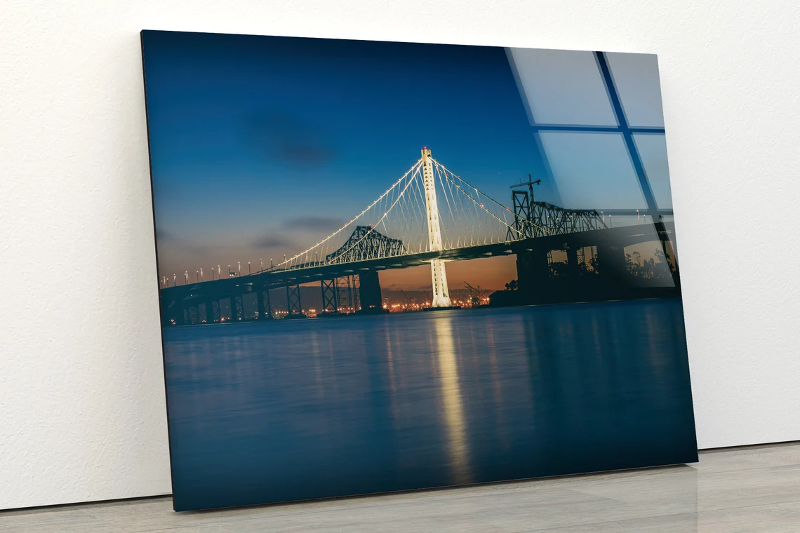 Bridge in City Over Sea Photograph Acrylic Glass Print Tempered Glass Wall Art 100% Made in Australia Ready to Hang